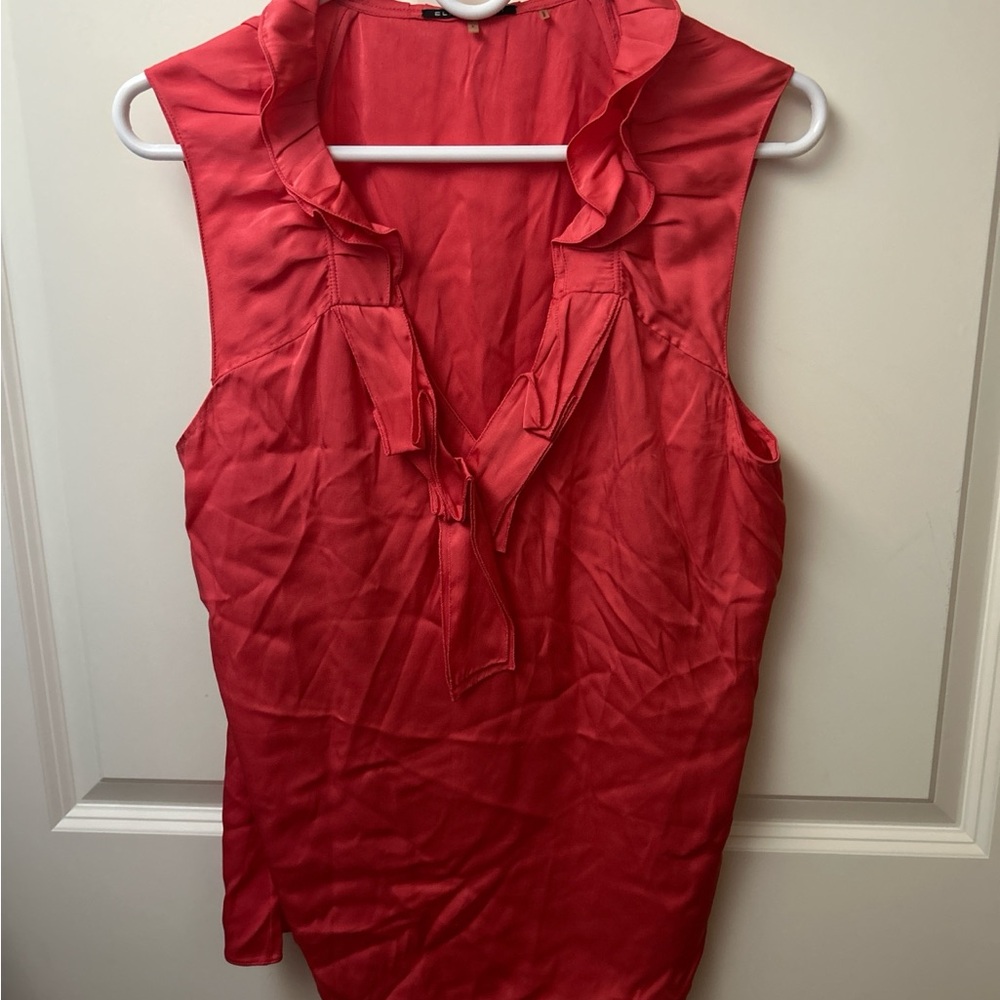 Elie Tahari Vibrant Red Ruffled Blouse